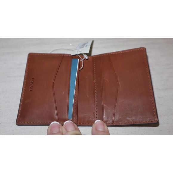 Fossil Medium Brown Everett Bifold Leather Wallet w/Metal Case RFID Protection - Picture 4 of 8